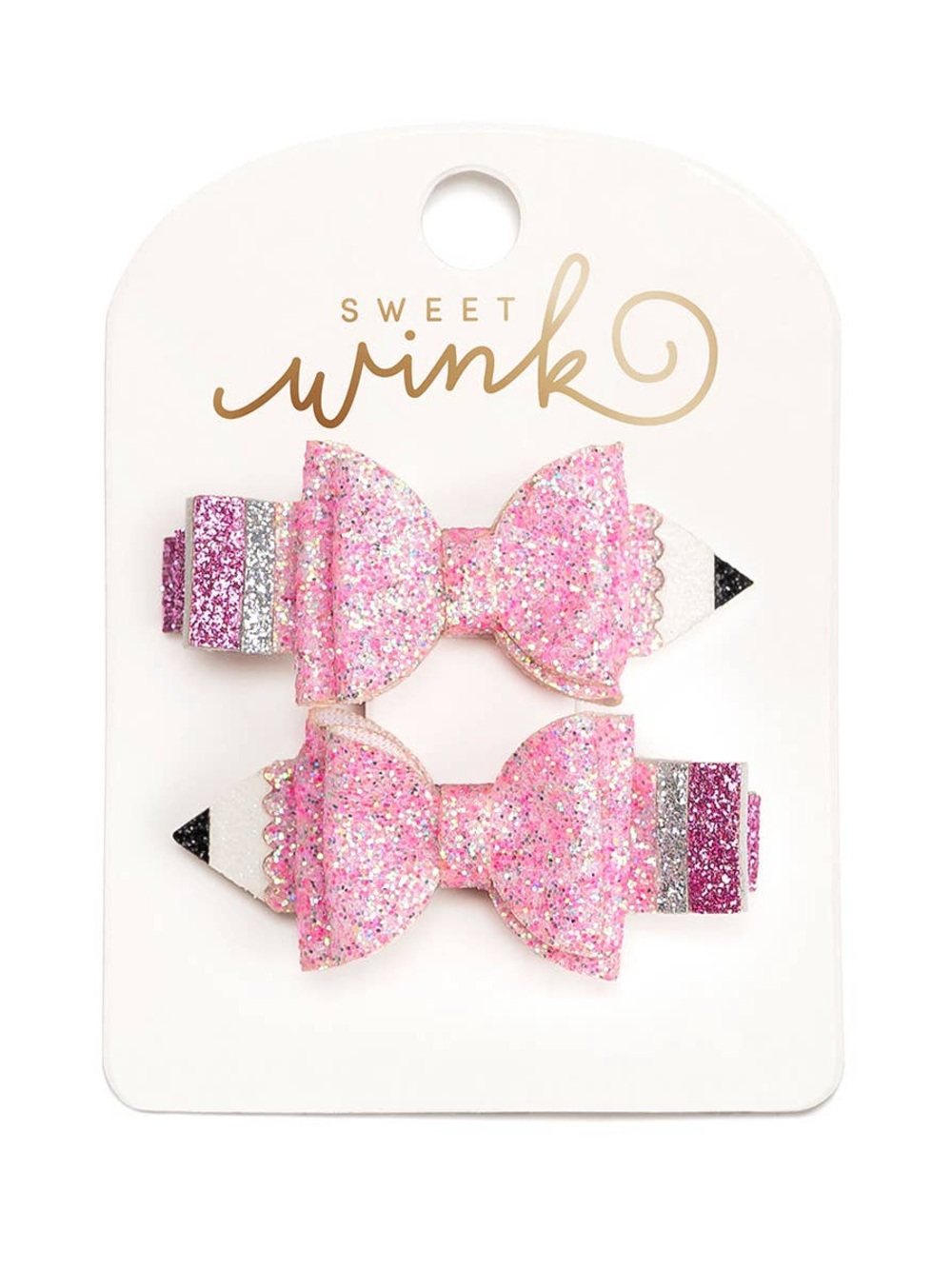 Sweet Wink Pink Glitter Pencil Hair Bows for Kids Back to School